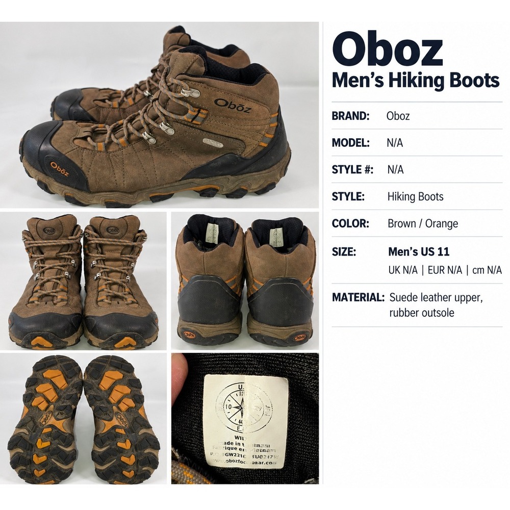 Oboz Bridger B-DRY Waterproof Hiking Boots Mens 11 Brown Orange Suede Leather